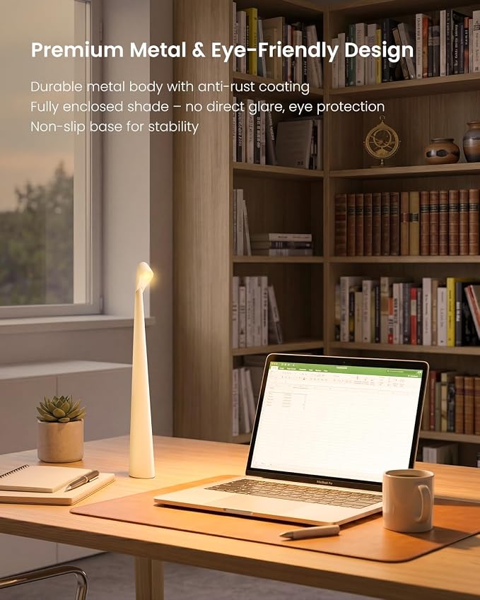 Cordless LED Table Lamp, 4000mAh Rechargeable Portable Desk Lamp, 3-Level Brightness, Bedside Night Light, Ambient Reading Light for Restaurant, Bedroom, Outdoor Camping, Night Light, White | 3-Level Brightness, Bedside Night Light, Ambient Reading Lig...