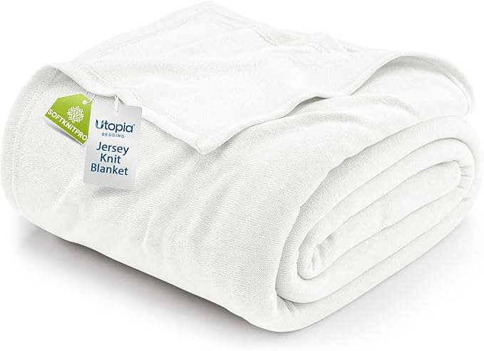Utopia Bedding Soft Jersey Knit Blanket White King (90x102 Inches) | Lightweight, Breathable, Sweatshirt Blanket, Bed, Couch, Sofa, Cozy, Home Decor, Summer