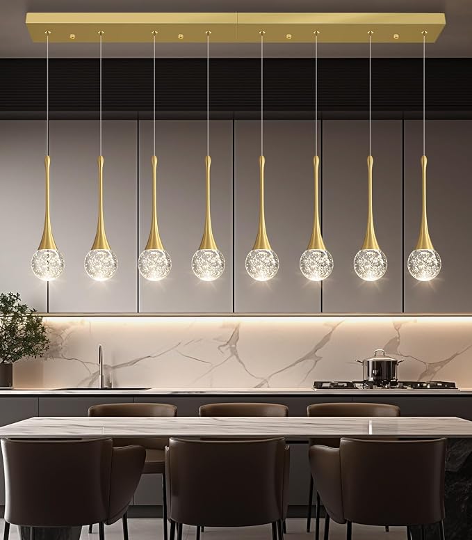 8 Light Modern Glam Crystal Rectangular Chandelier for High Ceiling LED Dimmable Ceiling Pendant Light Kitchen Island Staircase Foyer Enterway Living Room Chandelier Lighting Antique Gold