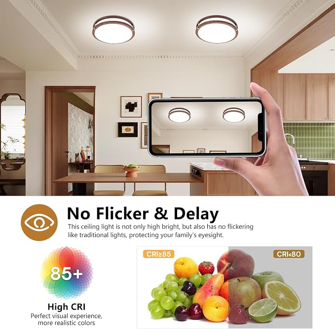 Flush Mount Ceiling Light - 2 Pack 13″‌ 36W 3000K/3500K/4000K/5000K/6000K Dimmable Led Ceiling Light Fixture for Kitchen Hallway Bedroom Bathroom (2, Nussbaum, 13 Inch)