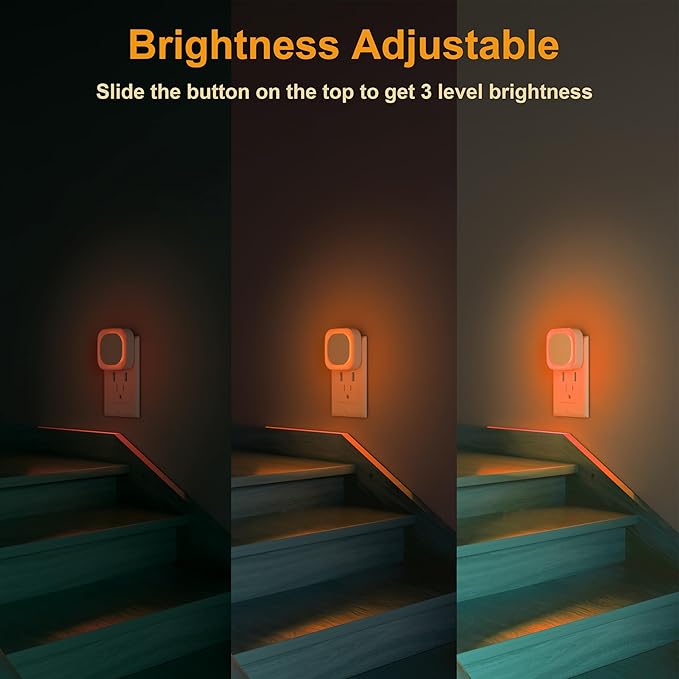 2 Pack Plug in Amber Night Light, Auto Dusk to Dawn, Soft Glow, Dimmable, Diffused Light, LED Lights for Bedroom, Kids, Bathroom, Sleep, Baby Nursery, Toddler, Hallway, Kitchen, Home Decor