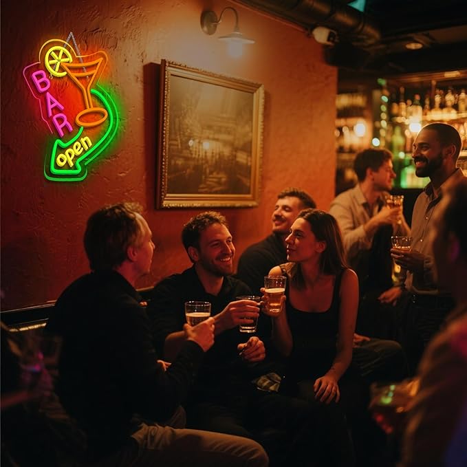 NOSUN Bar Open Neon Sign Dimmable LED Cocktail Neon Lights Signs for Wall Decor Neon Open Sign Open Light Bar Sign for Business Pub Store Man Cave Party Club Restaurant Decor