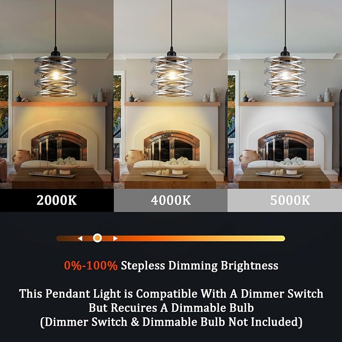 Pendant Lights Kitchen Island, Kitchen Hanging Light Fixtures Wood Grain Metal Lighting for Dining Room Bedroom Bar Office Entryway Hallway, Industrial Silver, 1 Pack