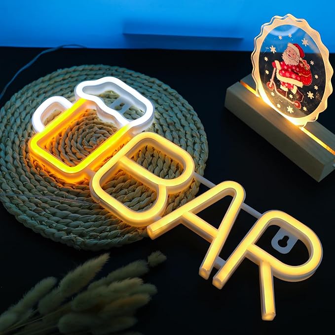 ENUOLI Bar Neon Sign, Beer Neon Light Bar LED Light,USB/Battery Powered Led Sign for Man Cave,Neon Sign for Wall Decor,Light Up Sign for Home,Club,Party Decor(Warm White)