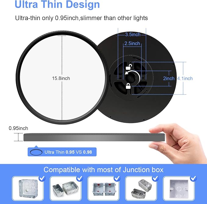 hunhun 16 Inch Dimmable LED Flush Mount Ceiling Light 4800LM Round Light Fixture 5 Color Temperature Selectable Super Slim Large Flat Ceiling Lamp for Living Dining Room Black
