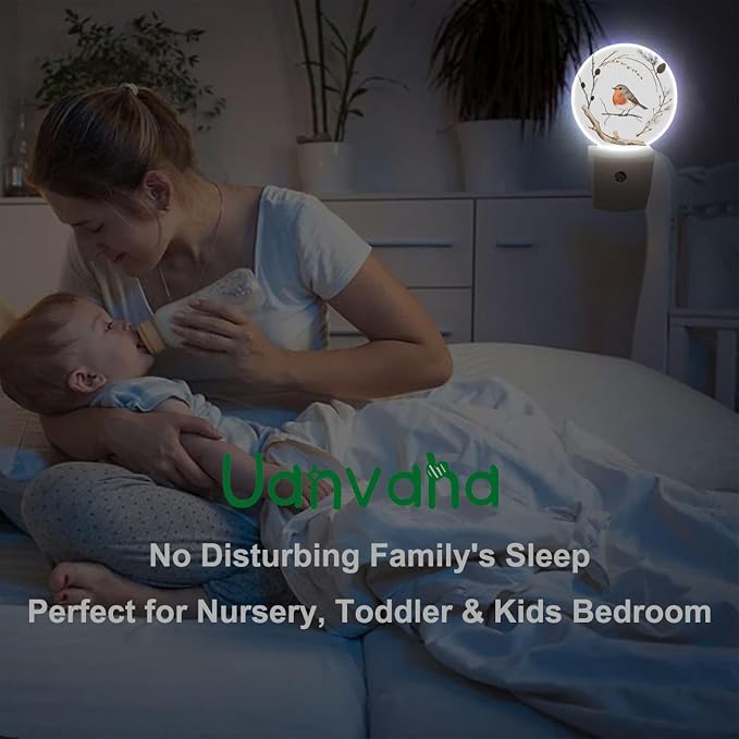 Cute Bird Plug-in Nightlight Robin Bird Nest on Tree Branch Farmhouse Night Lights Plug into Wall with Dusk to Dawn Sensor for Home Bedroom Bathroom, 0.5W Sleep Friendly