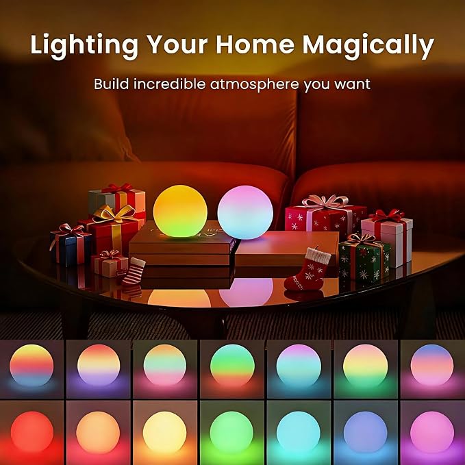 LOFTEK LED Ball Light, 3-inch Rechargeable Globe Lights, Color-Changing Ball Lamp with Remote, Waterproof Orb Light, Smart Sphere Night Light for Home Bedroom Pool Decor, Xmas Gift, 8 Pack