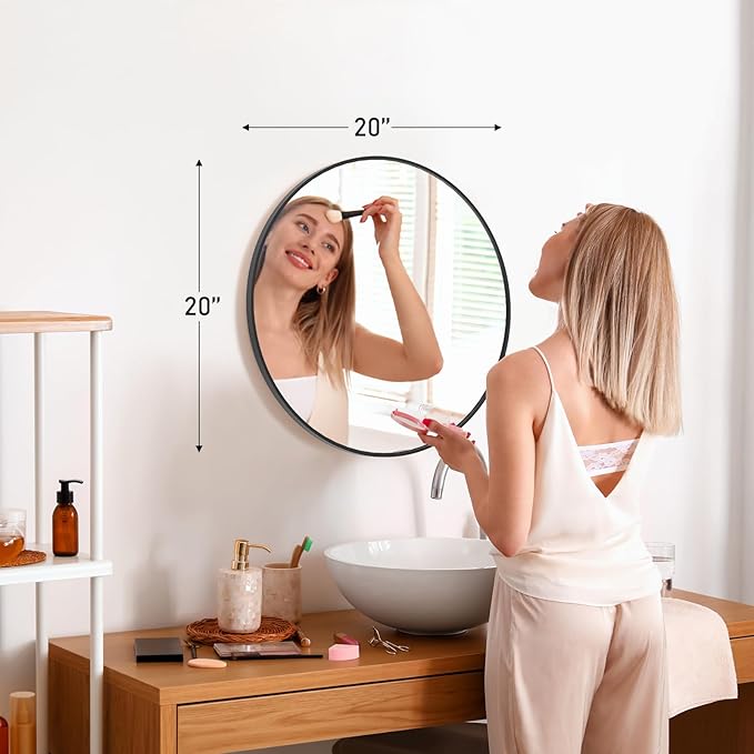 NEWBULIG Black Round Wall Mirror 20 Inch, Bathroom Mirrors for Over Sink, Wall Decor for Bathroom, Entryway, Bedroom, Vanity