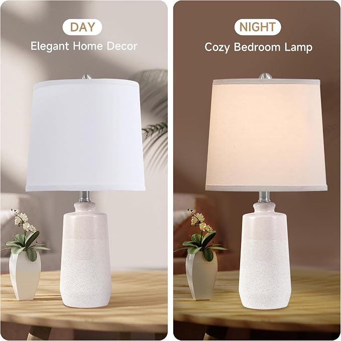 20.5" Ceramic Nightstand Lamps Set of 2 for Bedroom, White End Table Lamps | Minimalist Table Lamps for Living Room, All-White Ceramic Lamps, Matte Finish, Premium Ceramic, Beige Lamps for Sofa Table
