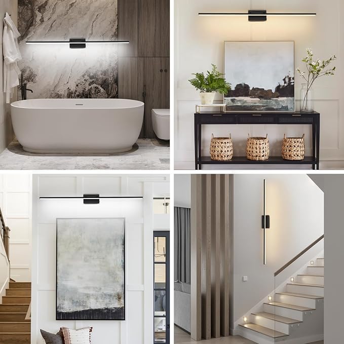 LED Bathroom Vanity Light, Modern Bathroom Light Fixture Over Mirror (3000K/4000K/6000K, Dimmable), Vanity Light Bar with Angle Adjustable, 48 Inch, Black