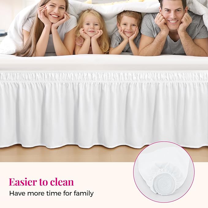 RIMELA Bed Skirt Full Size Bright White 15 Inch Drop, Wrap Around Elastic Bedskirt, Dust Ruffle for Adjustable Bed Base Soft Durable Fabric Machine Washable Easy to Install Bed Skirts