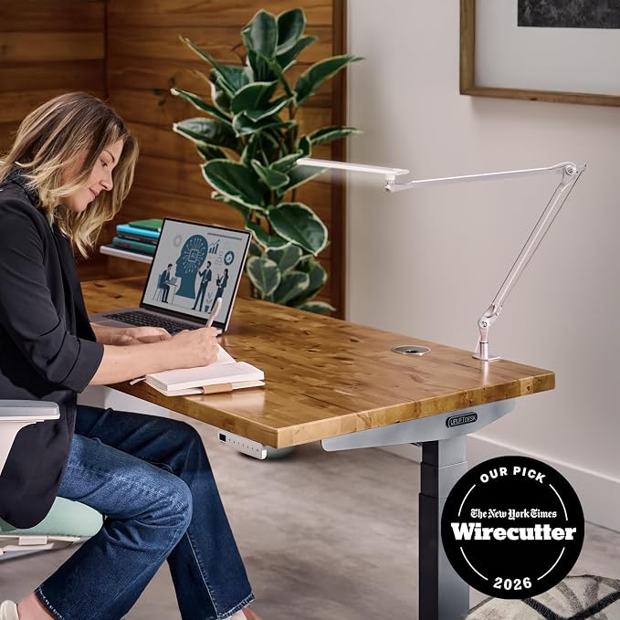 UPLIFTDESK E7 LED Desk Lamp with Clamp - 3 Color Mode Architect Desk Lamp | Dimmable Desk Lights for Home Office, Computer Desk Light with Adjustable Swing Arm, Modern Desk Lamp for Standing Desk