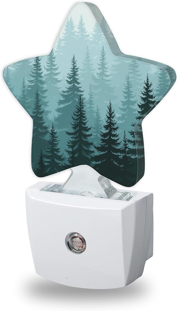 Foggy Fir Forest Night Lights Plug Into Wall,Green Tree Dusk to Dawn Light Sensor Night Light for Kids, Energy Efficient Sleep Friendly Lamp for Bedroom Bathroom Nursery