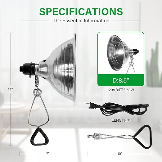 Simple Deluxe Clamp Lamp Light Socket with 8.5 Inch Aluminum Reflector, Suit for Max 150 Watt Lamp (No Bulb Included) with 18/2-Gauge 6 Feet Cord, 1-Pack