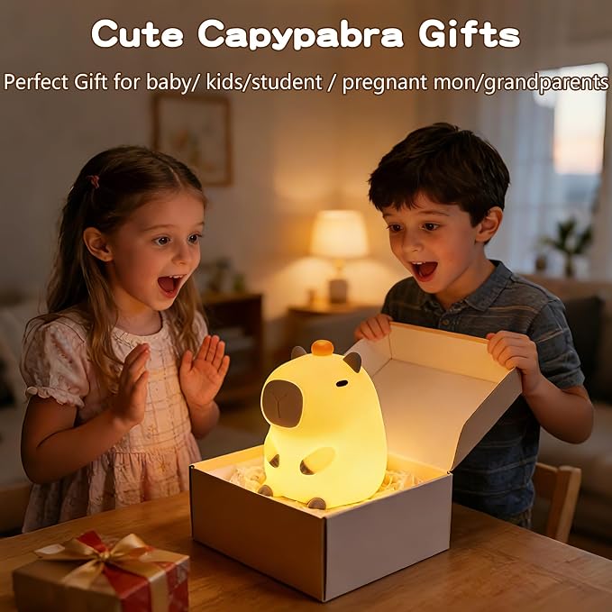 FAMIDUO Capybara Silicone Night Light, Dimmable Squishy Lamp, 20-Min Timer | BPA-Free Soft Silicone, Nursery & Kids Room Decor,Touch Bedside Light College Dorm, Cute Capibara Gift for Girls Boys Baby