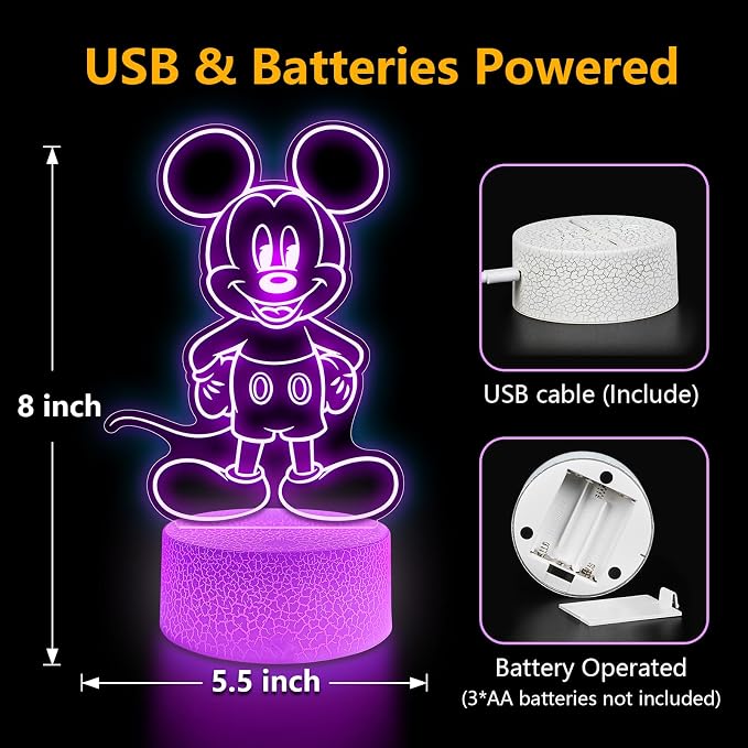 Cute Night Light for Kids - Anime Charater Decor Lamp with 16 Colors Change, Remote, Dim Control, 3D Illusion LED Night Lights for Kids Gifts Party Birthday Decoration