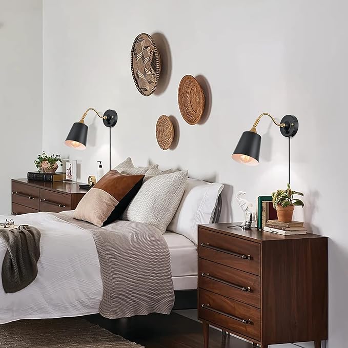 TRLIFE Wall Sconces Plug in, Dimmable Wall Lights with Plug in Cord Adjustable Lighting Angle Wall Mounted Light with On/Off Rotary Switch for Bedside, Bedroom, Over Mirror(2 Pack, 2 Bulbs Included)