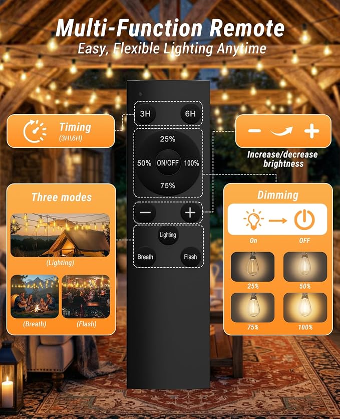 100FT Outdoor String Lights with Remote, LED Patio Lights with 35+1 Waterproof S11 Bulbs, Outside Dimmable 2700K Warm White, Timer & 3 Modes,for Backyard Garden Deck Porch Balcony Gazebo Party Decor