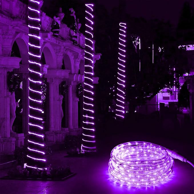 Brizled Purple Halloween Rope Lights Connectable, 18ft 216 LED Rope Lights | 120V ETL Certificated Plugin Tube Light; Indoor Outdoor Clear PVC Tube Waterproof for Tree Patio Xmas Camping Decor