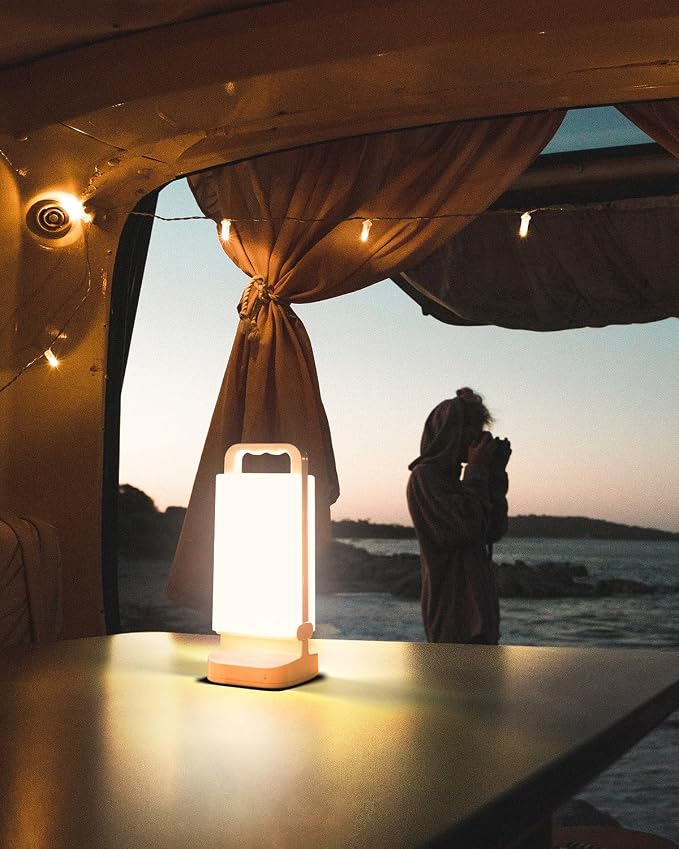 Solar Camping Lantern, Rechargeable Battery Powered Camping Light 6000mAh Up to 80HRS Lasting, Dimmable Night Lamp, Survival gear for Emergency, Power Outages, Outdoor, Indoor