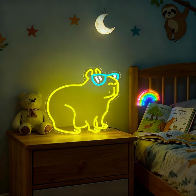 Capybara Neon Sign, Dimmable Cool Capybara LED Wall Light for Room Decor | USB Powered Capybara Neon Light for Kids Teen Girls Bedroom Dorm Game Room Cute Wall Decor Gift for Capybara & Animal Lovers