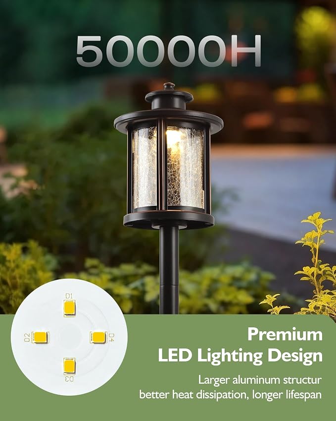 LITFIT Low Voltage Landscape Lighting, 6-Pack LED Pathway Lights Outdoor | 12V 3.4W 155LM 3000K Oil-rubbed Bronze Landscape Path Lights with Crackled Glass, Waterproof Aluminum for Walkway Garden Yard