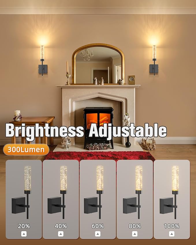 Crystal-Inspired Bubble Wireless Wall Sconces, 10000mAh Battery Operated Wall Sconces Set of 2, 3 Color Temps Rechargeable Wall Lights with Remote, Dimmable Wall Lamp for Living Room Bedroom
