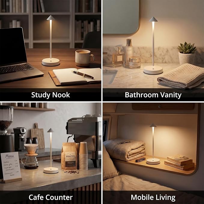 2 PACK Cordless Lamps,Battery Rechargeable Table Lamp,Portable Lamps,2 Level Brightness Dimmable Night Light,Minimalist Design,Cordless Table Lamps for Living Room/Restaurant/Couple Dinne(White)