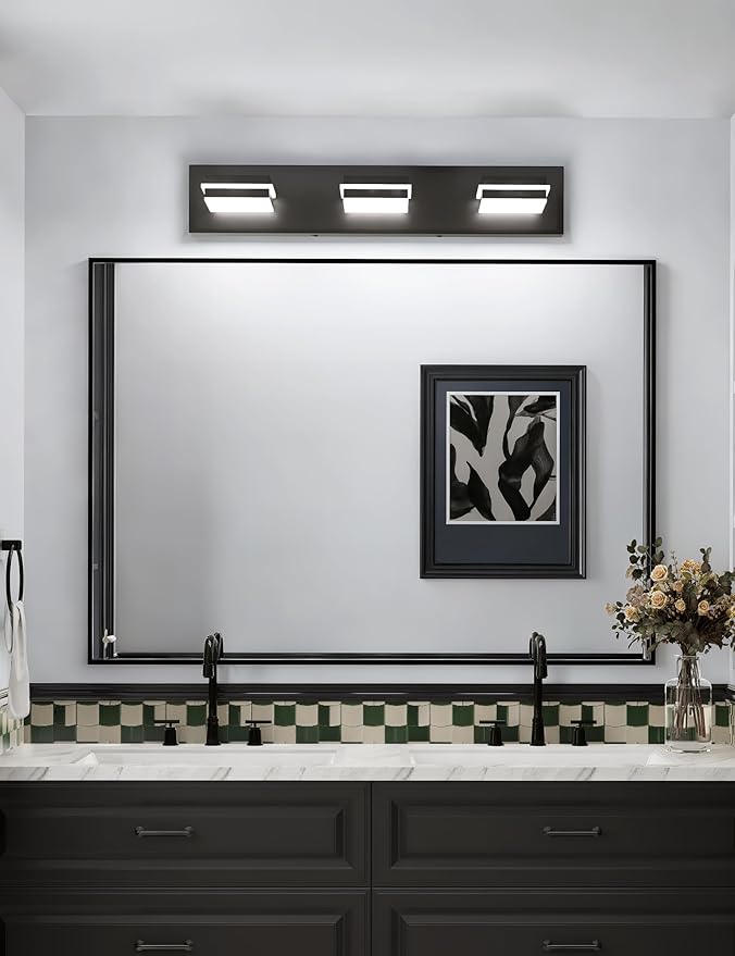 VOLISUN Modern Bathroom Vanity Light Fixtures (3-Light, 24-Inch), Matte Black LED Bathroom Lighting Fixtures Over Mirror, 360°Rotatable Head, LED Vanity Lights for Bathroom (Cool White 6000K)