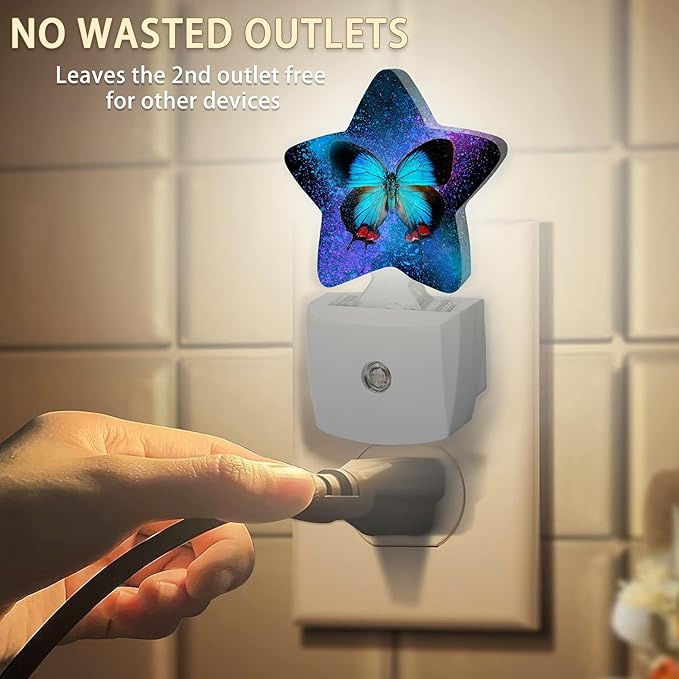 Blue Butterfly Night Light,Dusk to Dawn Smart Sensor Nightlight for Bedroom Bathroom Kitchen Hallway Stairs Hallway,Plug-in,Energy Efficient Decor Desk Lamp Gifts