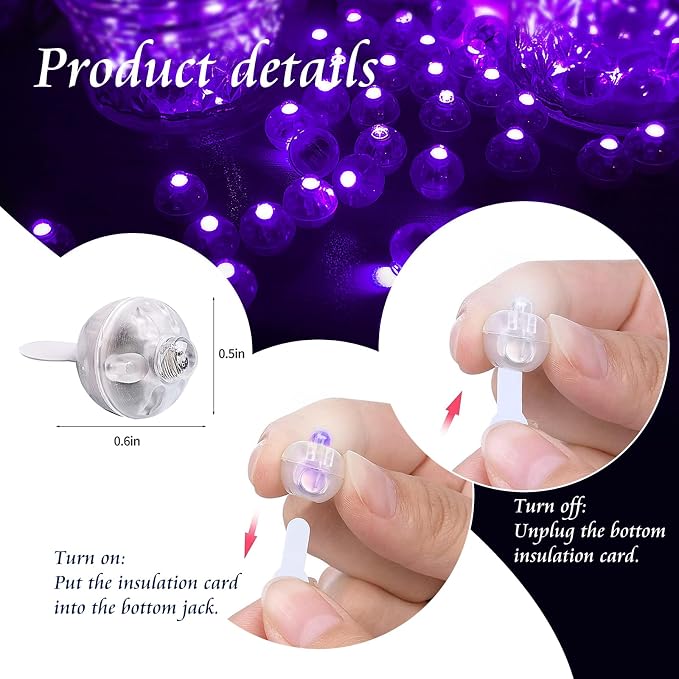 200pcs Balloon Lights Warm White Mini LED Lights Round Long Standby Time Multicolor Ball Lamps Paper Lantern for Easter Birthday Party Christmas Halloween Decoration Purple