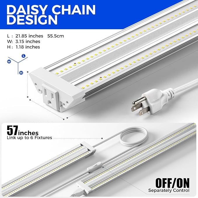 Barrina TX36 2FT Grow Light for Indoor Plants, 144W(4 x 36W, 800W Equivalent), High PPFD, 5000K Full Spectrum, Mechanical Timer, Hanging Grow Lights for Seedings with On/Off Switch, Linkable, 4 Packs