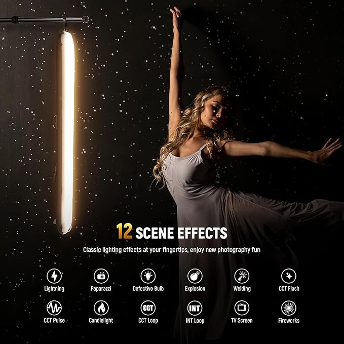 NEEWER Basics 21W Handheld LED Fill Light, 35.5" Bi Color Portable Inflatable TPU Video Lighting with Inflator 2700-6500K 1300Lux 12 Scenes CRI95 2500mAh for Studio Photography Video Recording, GC21B