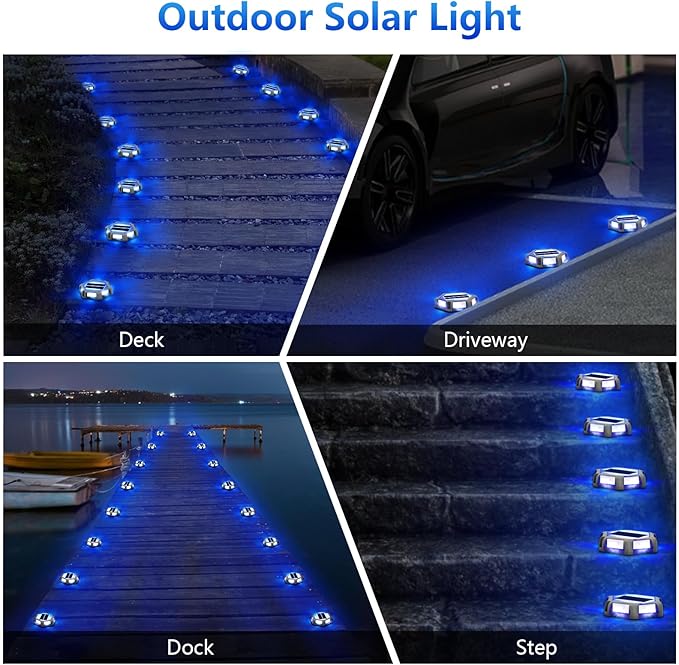T-SUN Solar Driveway Lights Outdoor 12 Pack, Waterproof Deck Lights LED Blue Driveway Marker Light for Step Garden Sidewalk Stair Ground Pathway