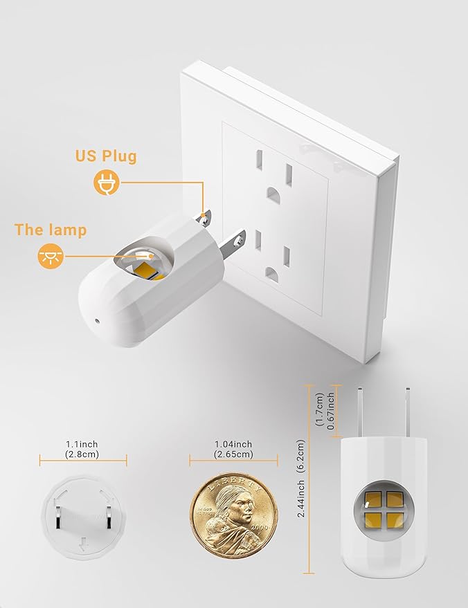 6 Pack LED Night light plug into wall Plug in Night Light, Automatic Dusk to Dawn Sensor, Wall Outlet Nightlight (3000K Soft white),for Kids, Kitchen, Hallway, Bathroom, Bedroom,Non-Dimmable,Hallway