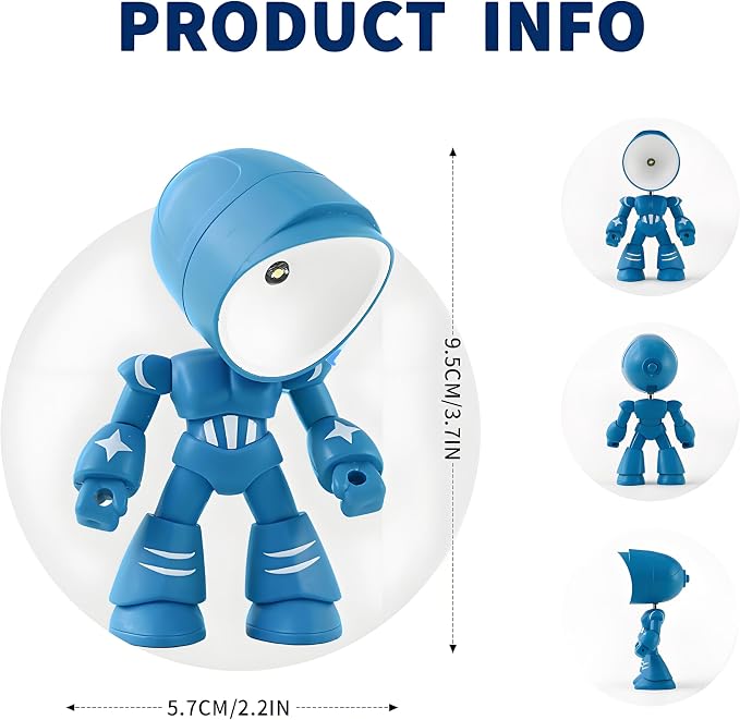 LED Mini Night Light,Adjustable Cute Cartoon Robot Companion Table Light,Adjustable Lonely Robot Cartoon Cute Robots Design Companion Table Light Magnetic Base for Gifts (Blue)