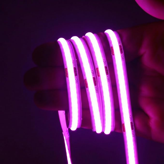 LED Strip Lights 24V COB Purple 16.4ft (No Power Supply) | Super Bright, Dotless High Density 14W/m, 8mm Width Cuttable Flexible, Home DIY Commercial Decoration