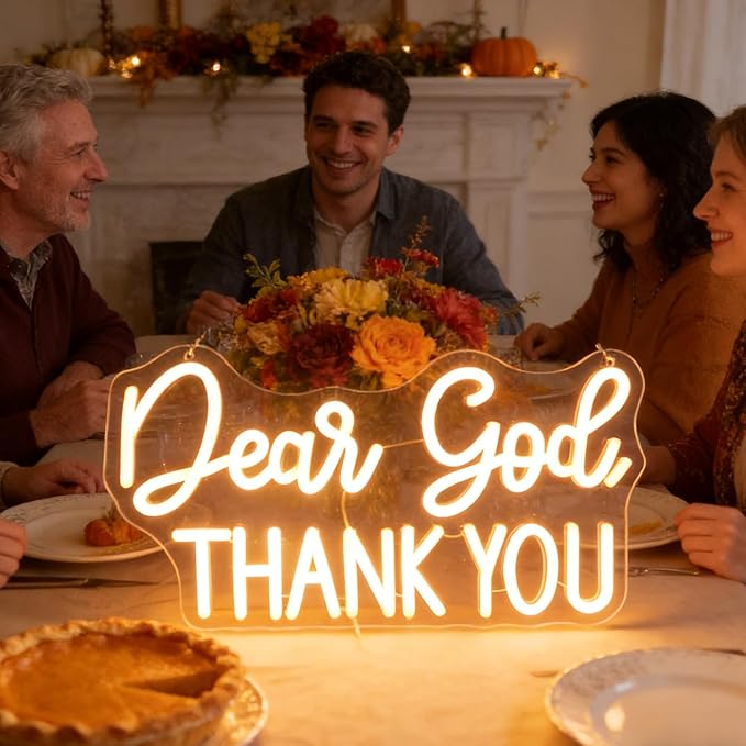 Dear God Thank You Neon Sign Led Dimmable Decorative Neon Lights, Inspirational Office Desk Decor Lights for Office Home Living Room Classroom, Christian Gifts,Christmas' Birthday Gift (Warm white)