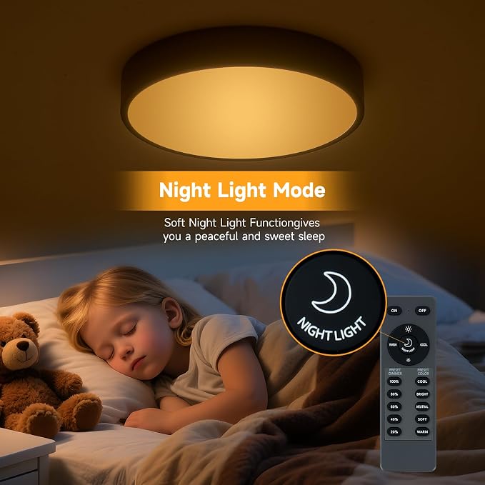 Flush Mount Ceiling Light Fixtures Black LED Dimmable 5CCT 15 Inch 36W | 2700K, 3000K, 3500K, 4000K, 5000K, with Remote Control,Iron, IP40, For Bedroom, Kitchen, Entryway, Closet & Hallway, ETL
