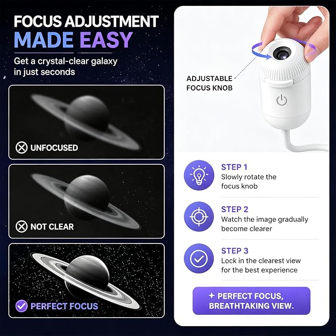 2-in-1 Galaxy Ocean HD Smart Dynamic 5D Holographic Night Light Projector | Plug and Play, USB Portable, Adjustable Brightness, 360° Rotating Design, Star Starry Sky Mini Projector for Bedroom Ceiling