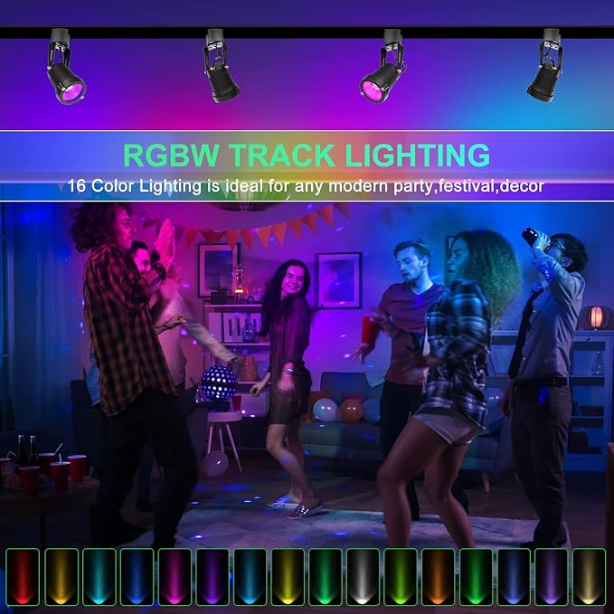 12W RGBW Track Lights Head,Color Changing Track Lighting Head Compatible with H Type Rail,16 Color RGB Track Light for Accent Retail Artwork,Task,Game-6 Pack (Black)