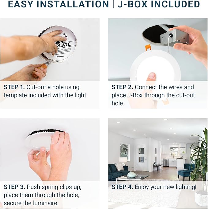 PARMIDA (12 Pack) 6 Inch Dimmable 5CCT Ultra-Thin LED Recessed Ceiling Light with Junction Box, 5 Color Selectable 2700K/3000K/3500K/4000K/5000K, 12W, Canless Wafer Slim Panel Downlight, IC Rated, ETL