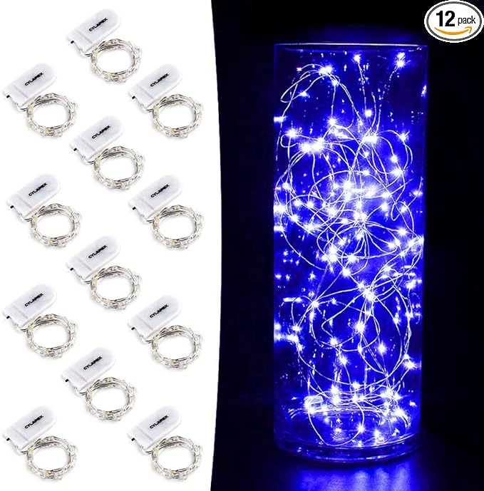 CYLAPEX 12 Pack Blue Fairy Lights String Battery Operated Fairy Lights Starry String Lights on 7ft Silvery Copper Wire DIY Christmas Decoration Costume Wedding Party Halloween Easter