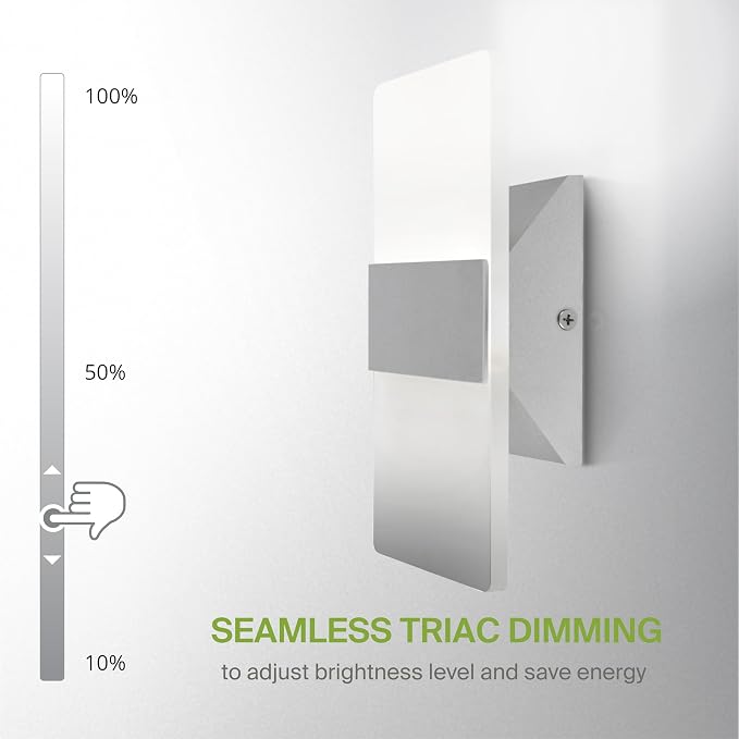 ASD 8 Inch Indoor LED Wall Sconce - 10W 2700K-5000K Dimmable Brushed Nickel Wall Sconce Lights for Living Room, Bedroom, Bathroom, Hallway - Modern Wall Sconces Hardwired, ETL Interior Light, Set of 2