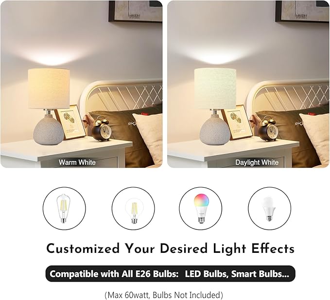 BrightWe Earth Brown Rustic Ceramic Table Lamp Set of 2, Small Table Lamp Farmhouse Rustic Lamp Set Bedside Table Lamps for Bedroom Nightstand Side Table Lamps for Living Room, 13.7IN