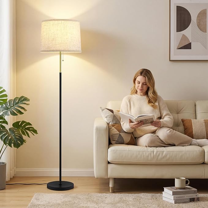 Floor Lamps for Living Room & Bedroom, 60" Modern Tall Standing Lamp, 3CCT | Lamps for Office, Classroom, Bedside, Linen Lampshade, Pull Chain Switch, Modern Design, Anti-glare Lighting, Easy Assembly