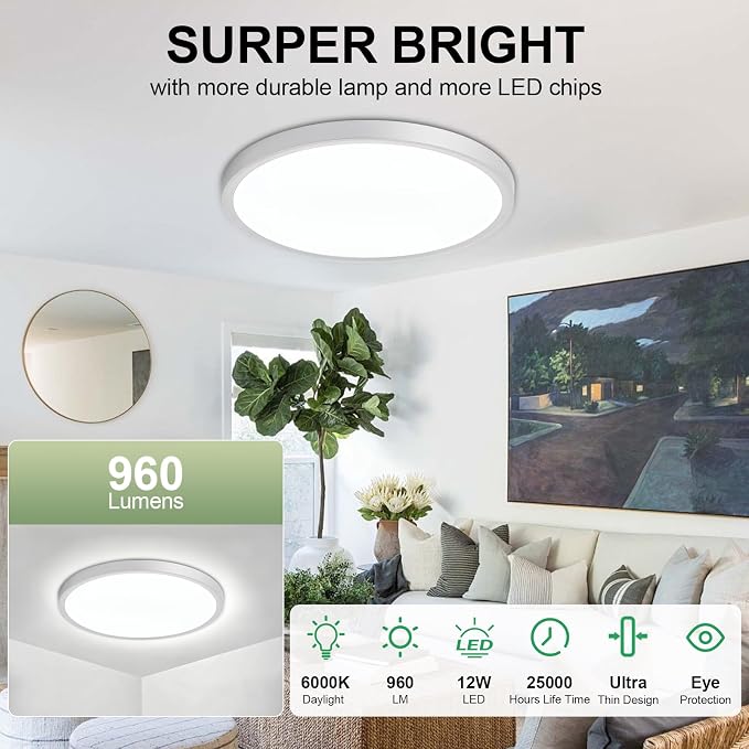 LED Flush Mount Ceiling Light: 7 inch 1Pack Super Slim Dimmable & 5CCT (2700-6500K) Kitchen Lighting Fixtures Ceiling - 12W Silver Low Profile Ceiling Lamp for Bedroom Garage Hallway