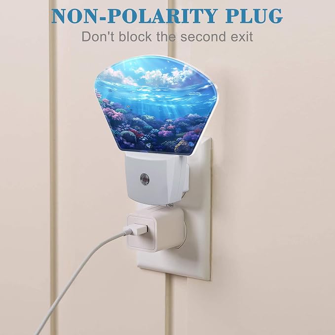 Underwater World Night Light Coral and Fish Nightlight Plug into Wall with Dusk to Dawn Sensor for Kid Girls Boys Women Men Room, Hallway, Kitchen, Bathroom, Stairs Decor
