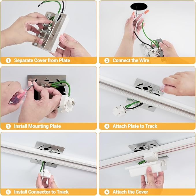 6 Lights Remote Control LED Track Lighting Kit Dimmable, 10W White | 6.6FT H Type Track Lighting Rails & Floating Canopy Connector, Modern Kitchen Ceiling Light Fixture , 2700K-6000K, 800lm