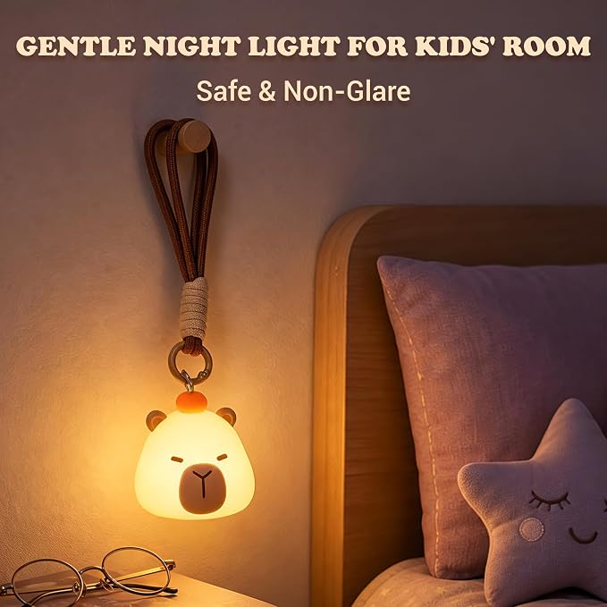 UNEEDE 3 Pack Mini Animal Night Light Set, Mini Capybara, Frog & Duck Lamp | 8 Color Changing Rechargeable Night Light for Kids,with Lanyards Silicone Squishy Kawaii Room Decor, Gifts